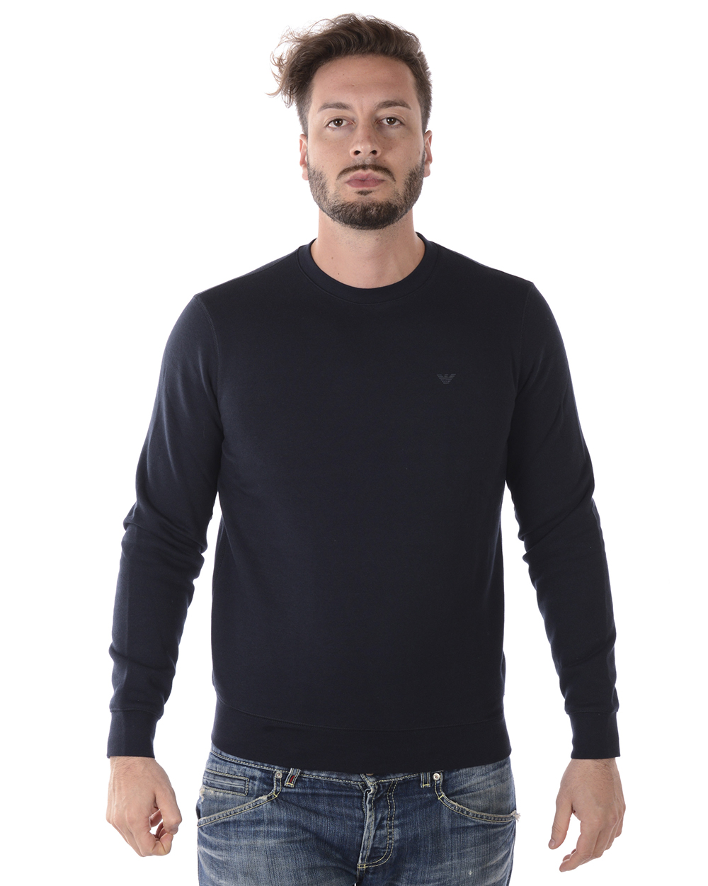 【EMPORIO ARMANI】 ★ Men's Pixel Knitted Hoodie ★ BLUE EA7 Emporio Armani Men's Navy Blue Logo Graphic Hoodie