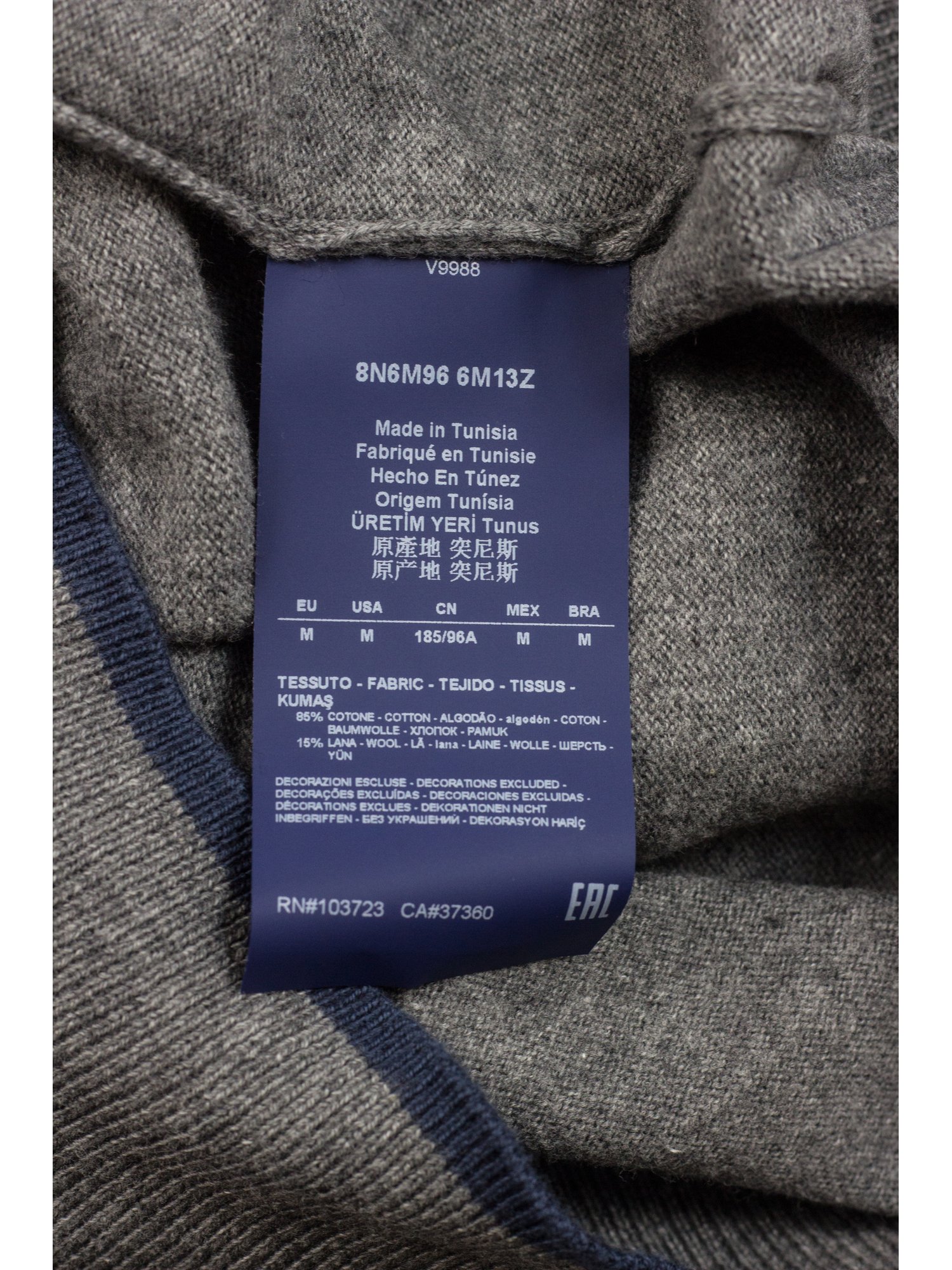 Armani Jeans AJ Sweater REGULAR FIT Man Grey 8N6M966M13Z 3901 Sz