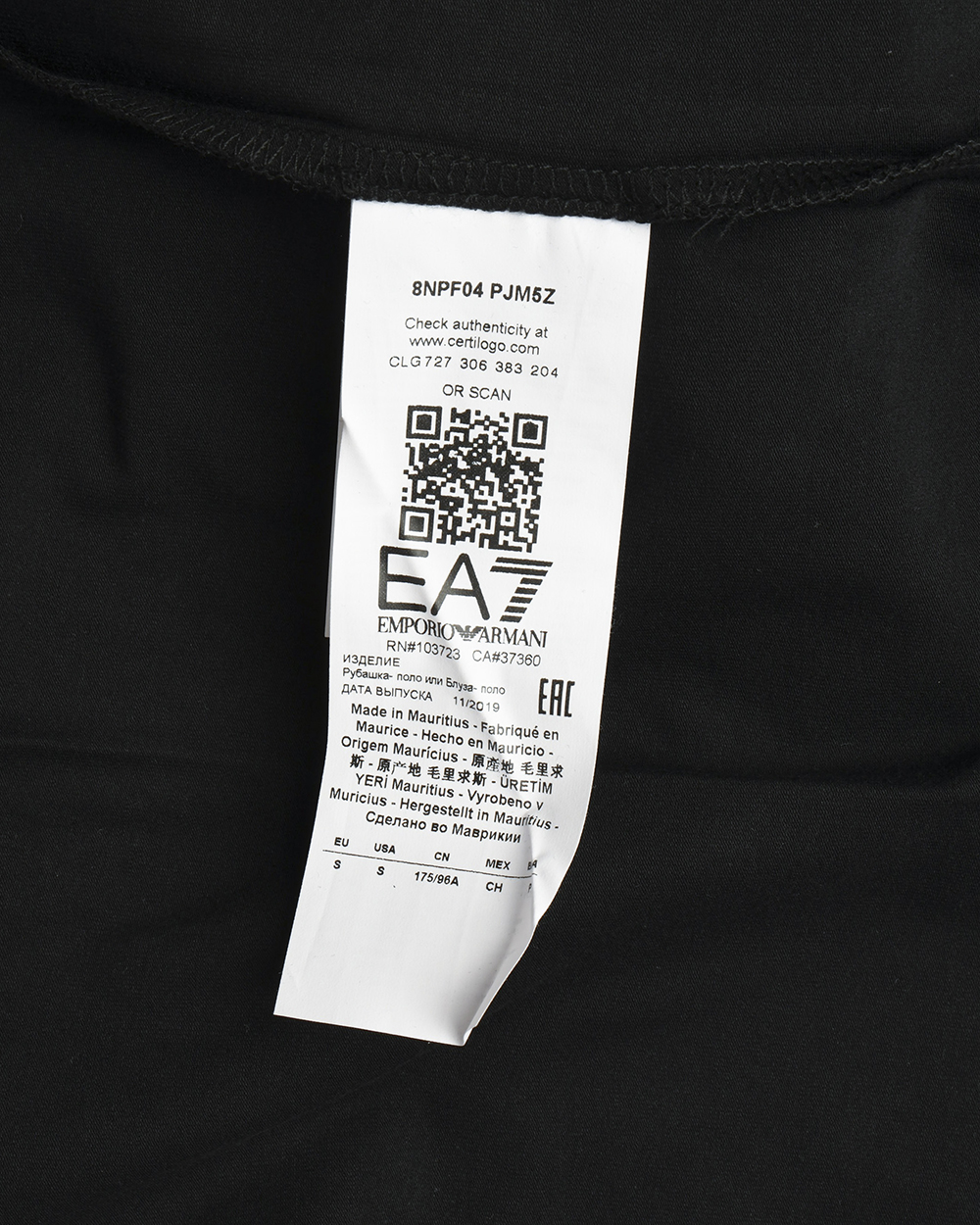 Emporio Armani Ea7 Polo Shirt Cotton Man Black 8NPF04 PJM5Z