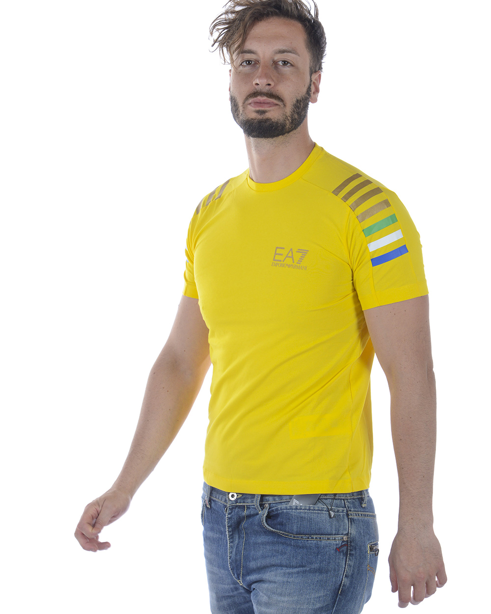 ARMANI JEANS Tシャツ イエロー USA6 カジュアル ロゴ 光沢 3.jpg