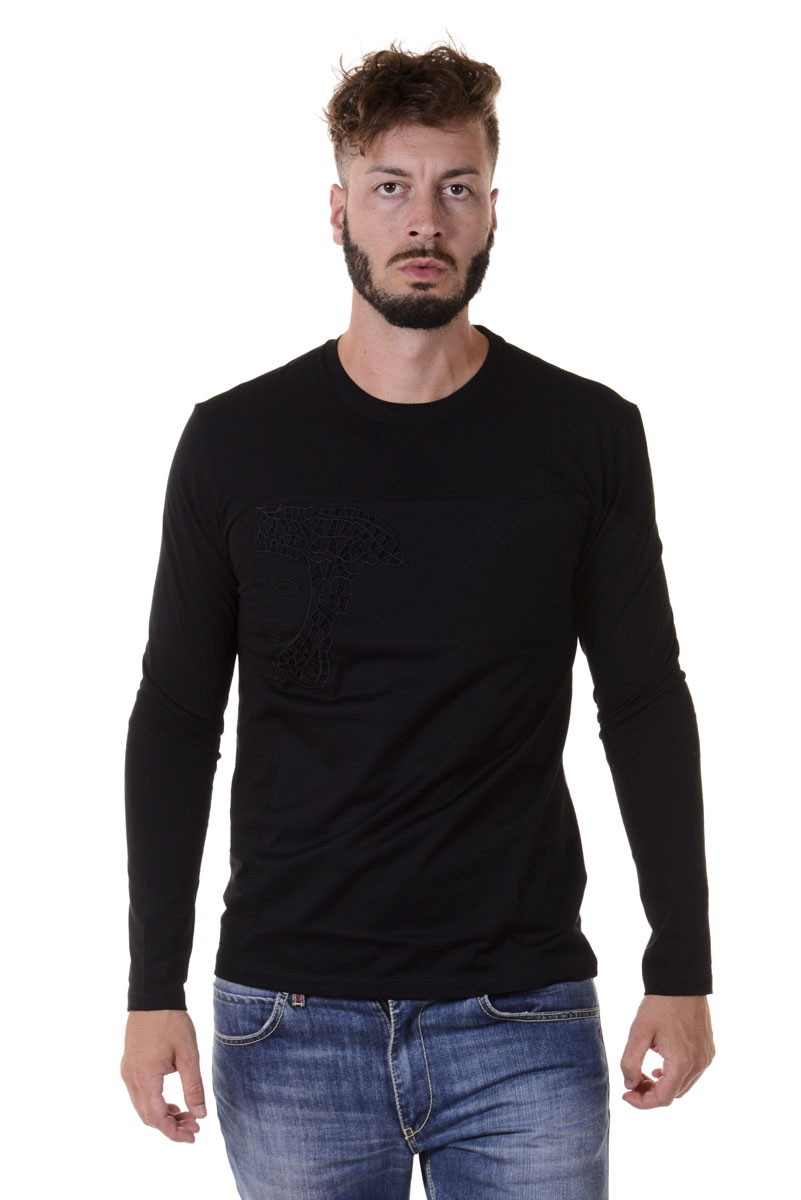Tシャツ・カットソー VERSACE Men T-shirt Black AU101931A10011 A1008 VERSACE LOGO T-SHIRT, Black – OZNICO