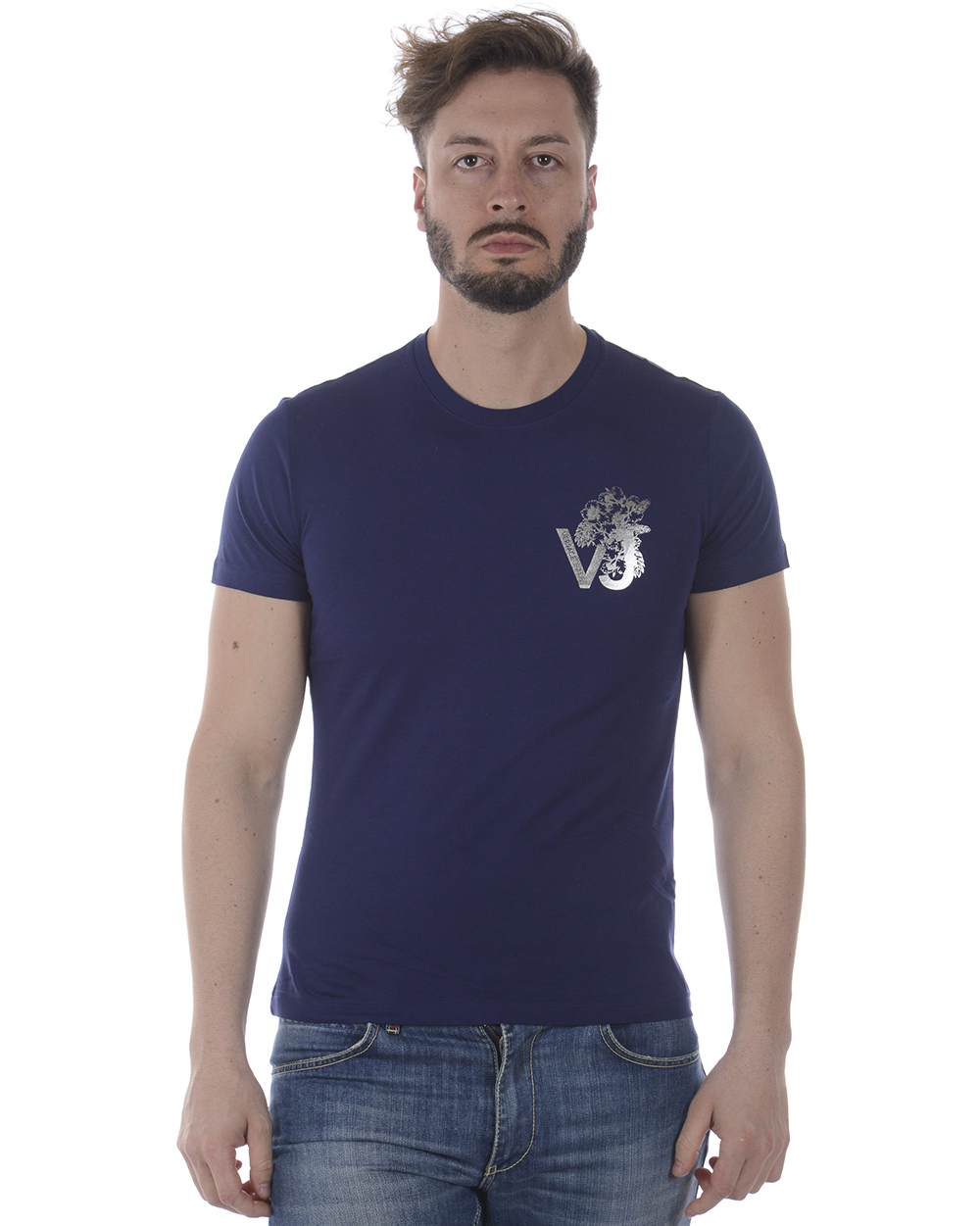 T shirt Maglietta Versace Jeans Sweatshirt SLIM Cotone Uomo Blu